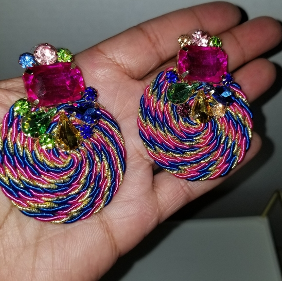 Vibrant multicolored drop disc earrings - Picture 3 of 4